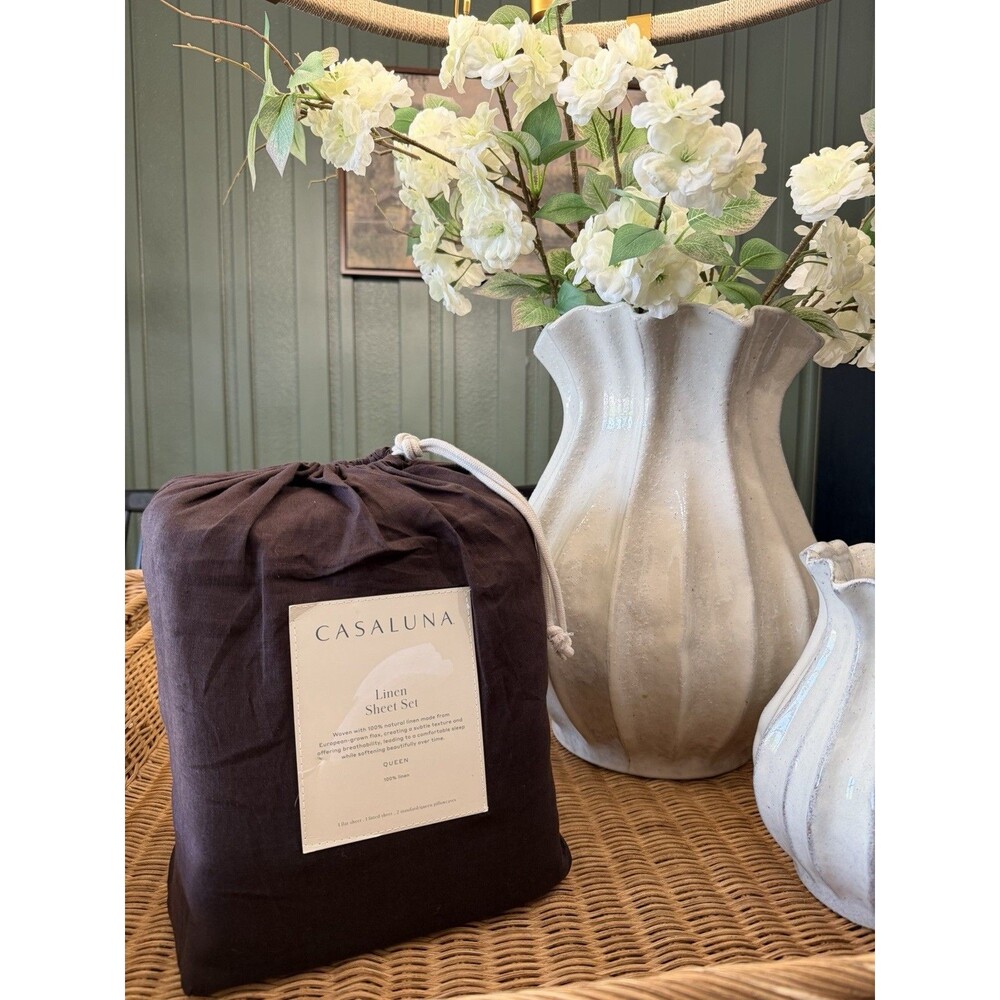 Queen 100% Linen Sheet Set Dark Fig - Casaluna NEW